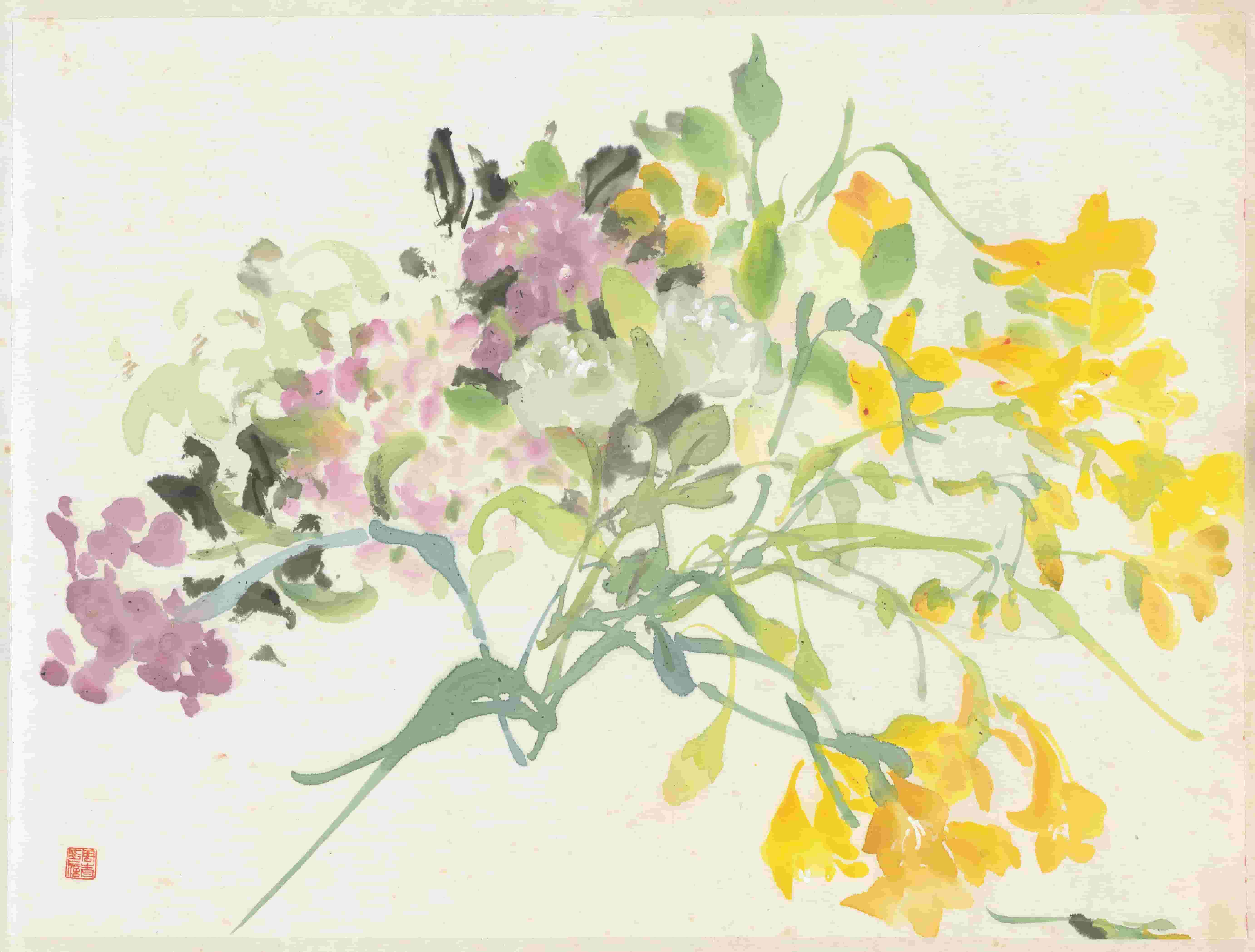 《鲜花写生》纸本设色   
