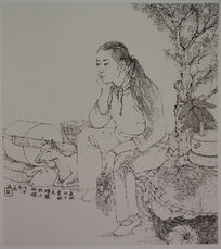 麦积山下卖桃木灯笼的小姑娘