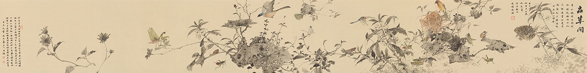 《虫草间》34x272cm-纸本水墨--2020