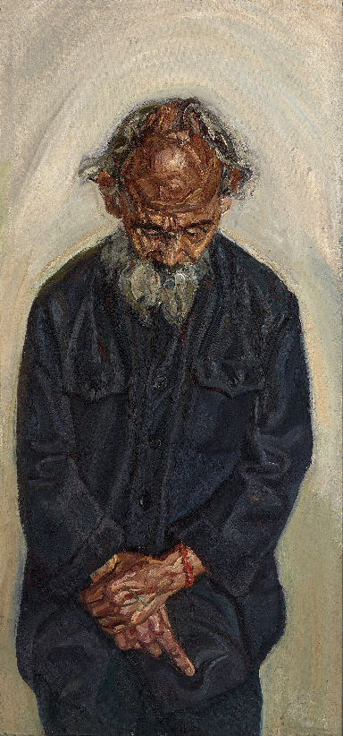 戴佛珠的老人	90*200cm	布面油画	1999